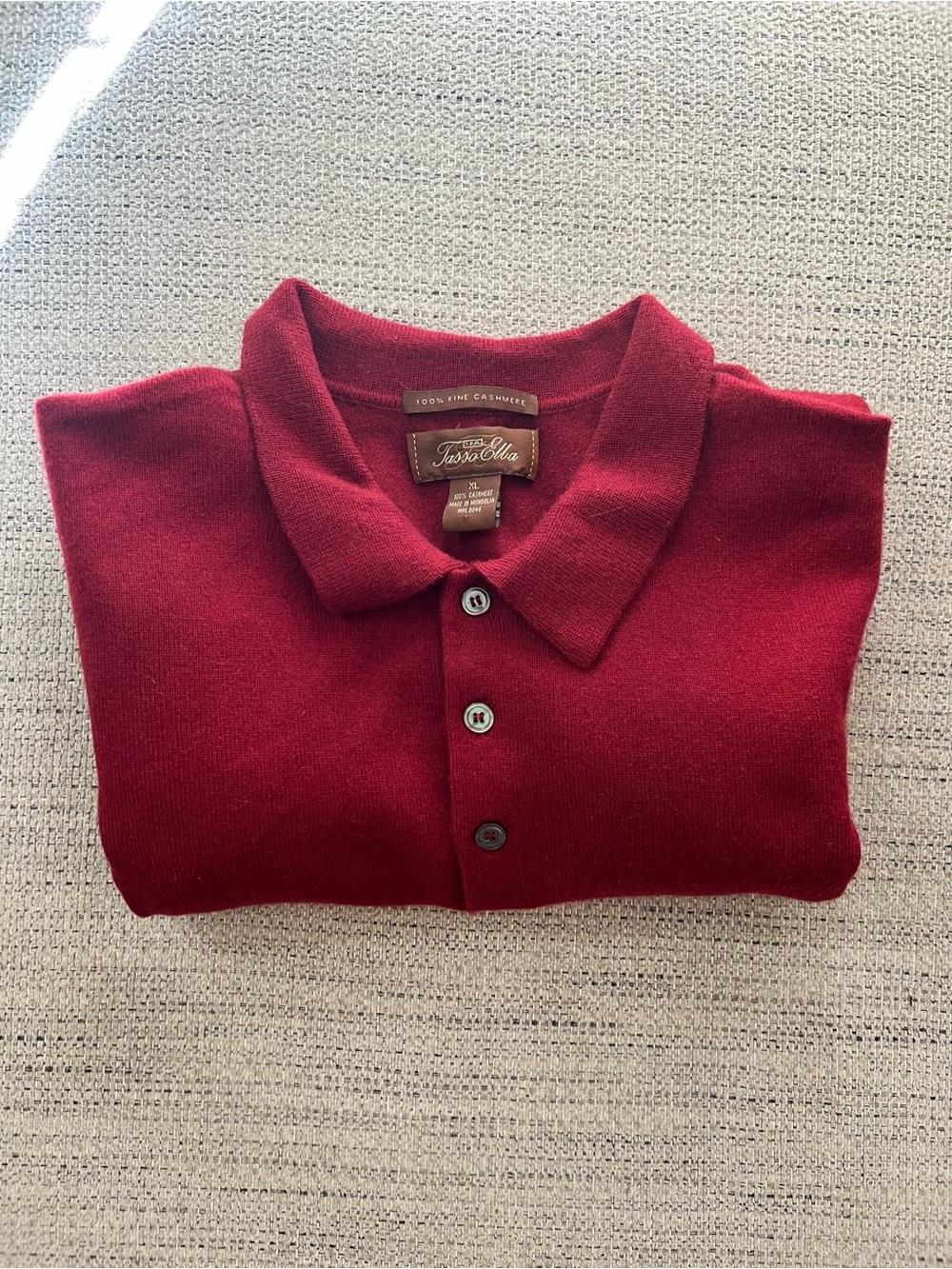Tasso Elba Burgundy Cashmere Polo Sweater